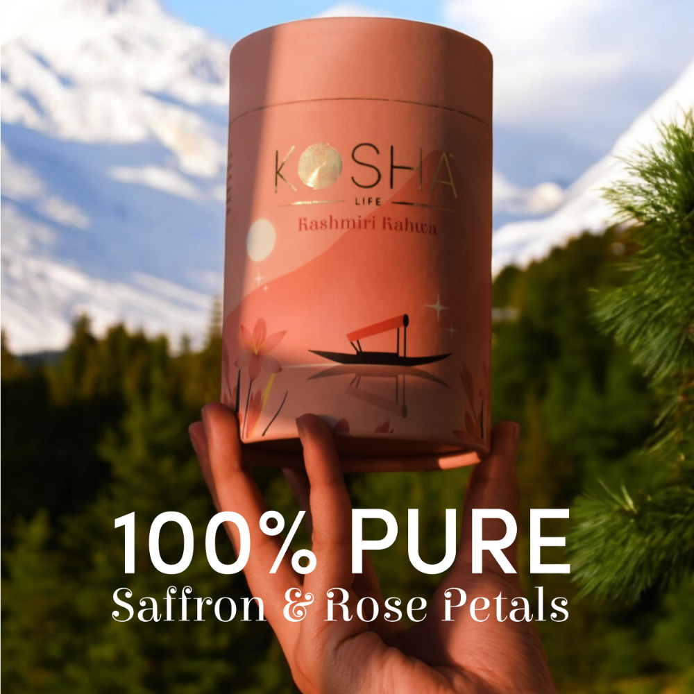 Kosha Life Kashmiri Kahwa Tea | Saffron, Almonds & Spices | Caffeine-Free | Digestion & Stress Relief | 50g