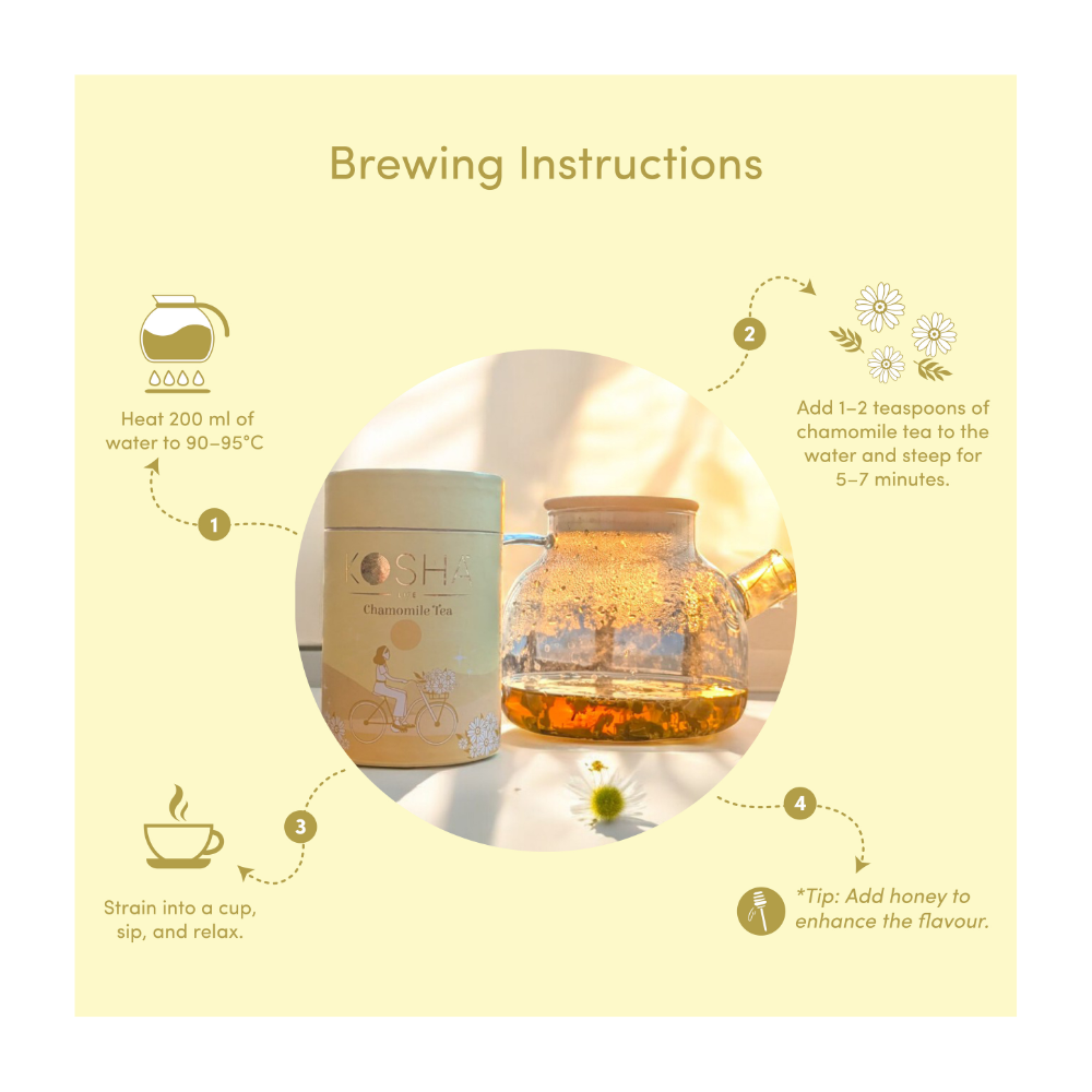 Kosha Life Chamomile Herbal Tea | 100% Pure Loose Leaf | Caffeine-Free Relaxation Blend | Calming Tea for Digestion & Better Sleep | 50g