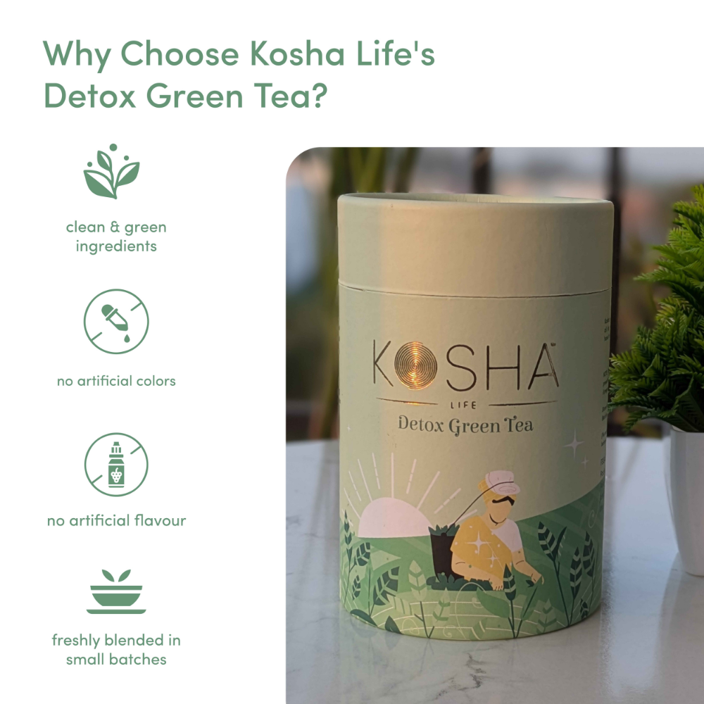 Kosha Life Detox Green Tea | Ayurvedic Herbal Blend with Tulsi, Moringa & Ginger | Caffeine-Free | Supports Digestion, Immunity & Cleanse | 50g