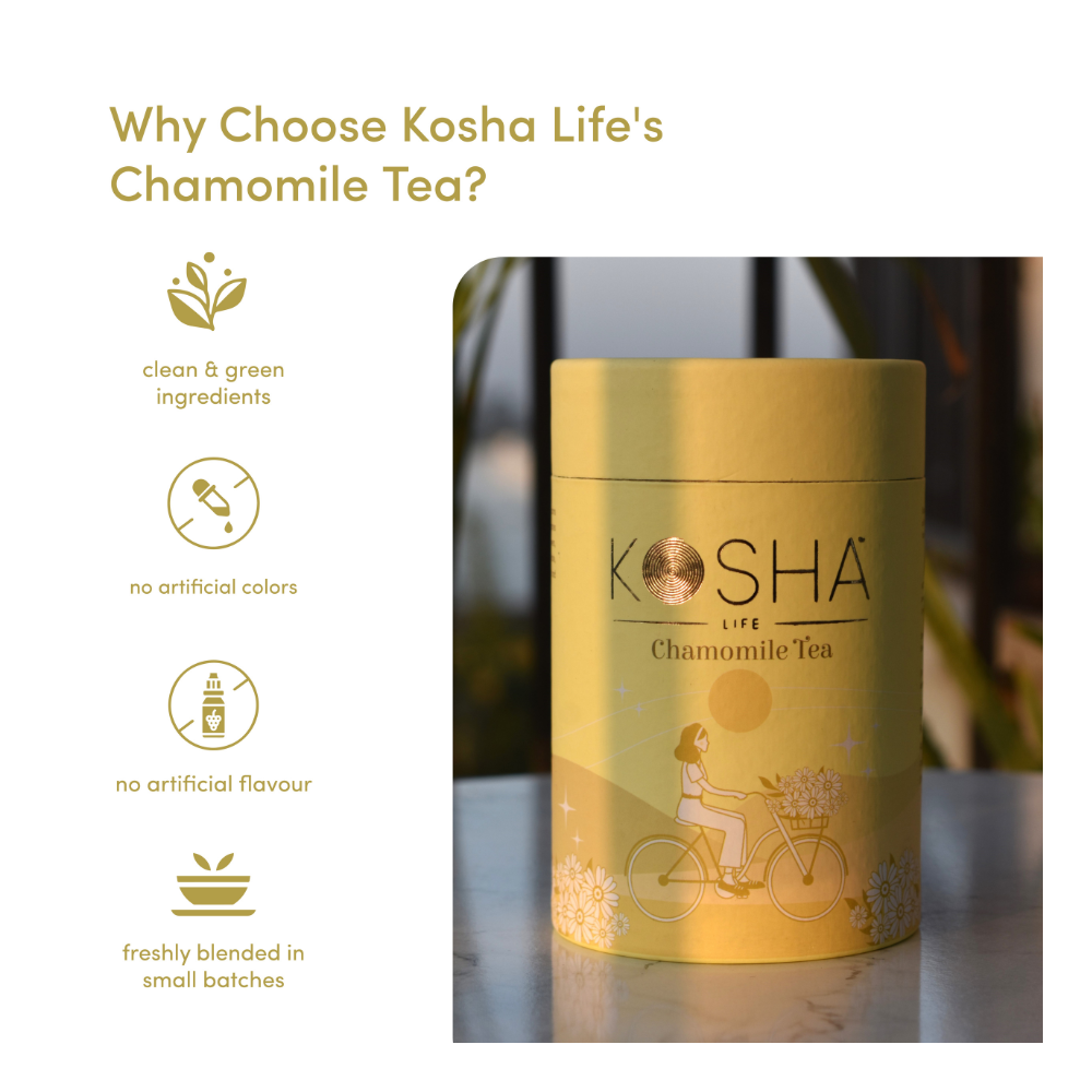 Kosha Life Chamomile Herbal Tea | 100% Pure Loose Leaf | Caffeine-Free Relaxation Blend | Calming Tea for Digestion & Better Sleep | 50g
