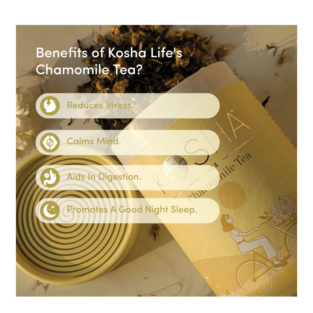 Kosha Life Chamomile Herbal Tea | 100% Pure Loose Leaf | Caffeine-Free Relaxation Blend | Calming Tea for Digestion & Better Sleep | 50g