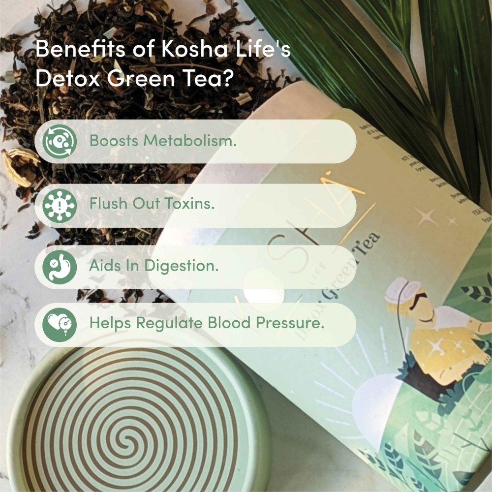 Kosha Life Detox Green Tea | Ayurvedic Herbal Blend with Tulsi, Moringa & Ginger | Caffeine-Free | Supports Digestion, Immunity & Cleanse | 50g