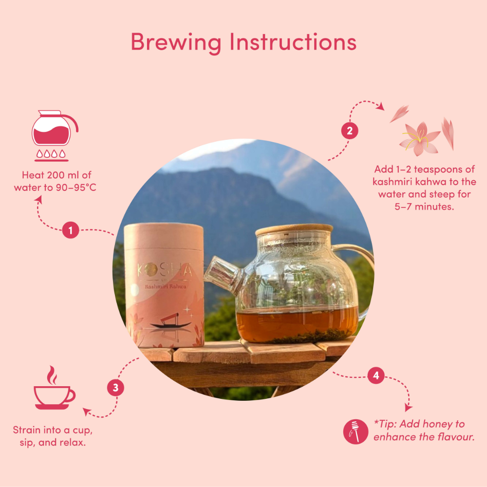 Kosha Life Kashmiri Kahwa Tea | Saffron, Almonds & Spices | Caffeine-Free | Digestion & Stress Relief | 50g