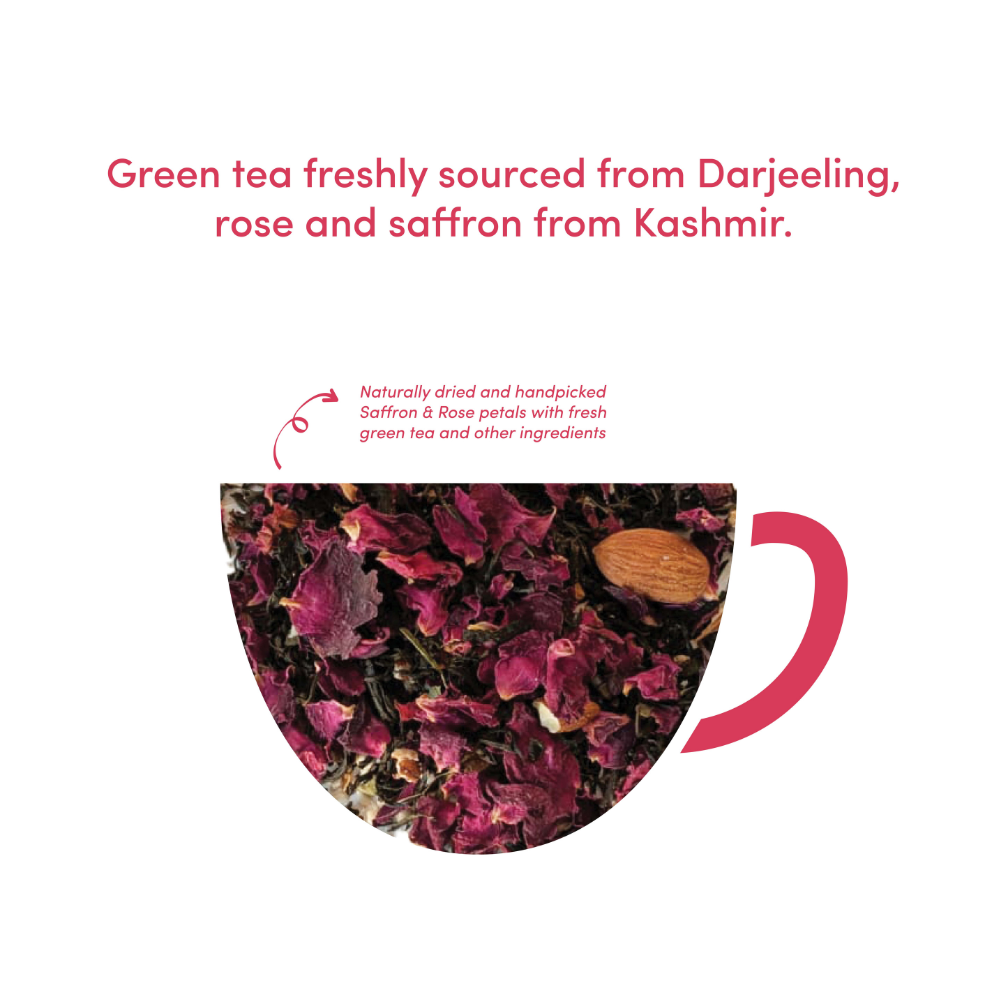 Kosha Life Kashmiri Kahwa Tea | Saffron, Almonds & Spices | Caffeine-Free | Digestion & Stress Relief | 50g